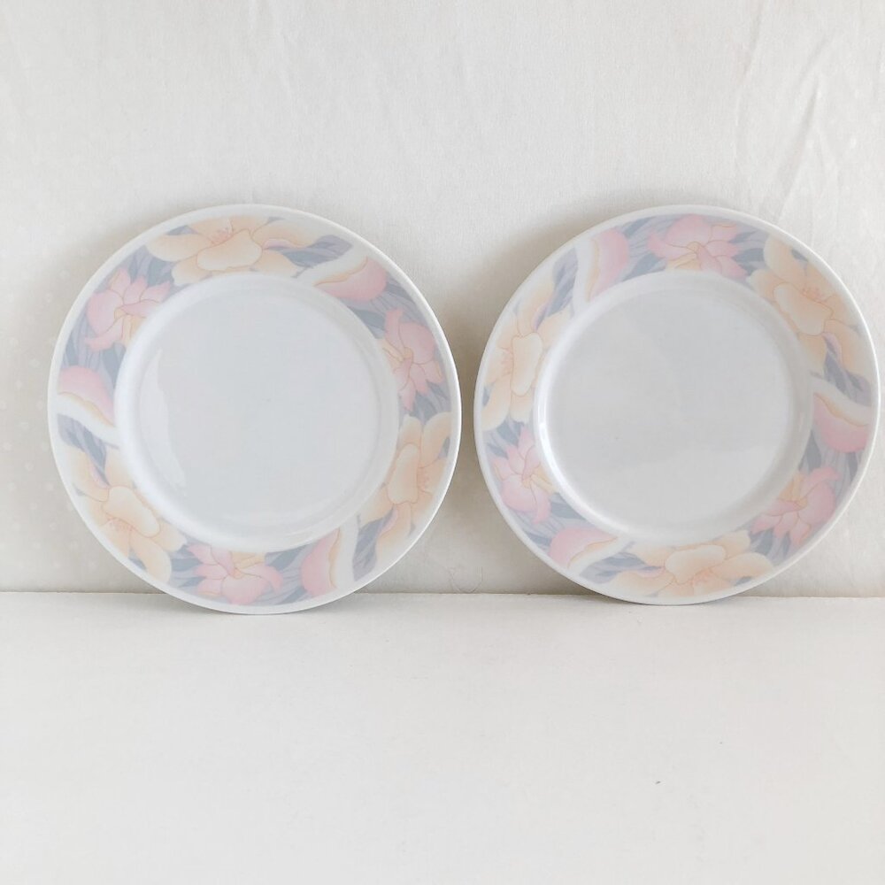 Vintage 90s Salad Plates Pastel Floral Trim